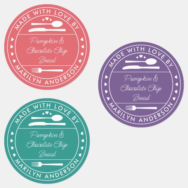 Pink Purple Teal Made With Love Food Gift Labels (Group)