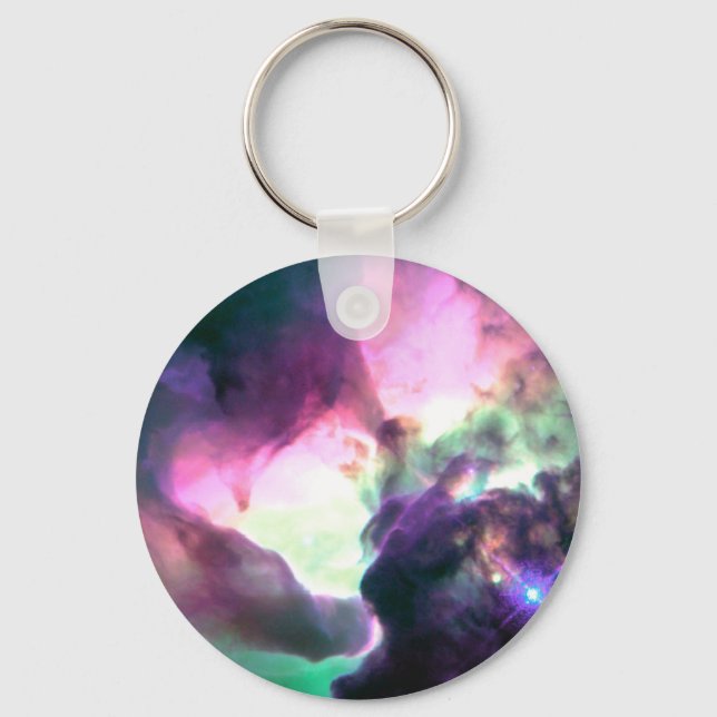 Pink Purple Teal Nebula Key Ring (Front)
