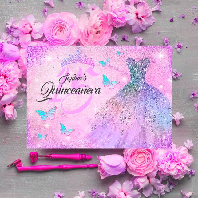 Pink Purple Teal Sparkle Dress Quinceanera  Invitation (Creator Uploaded)