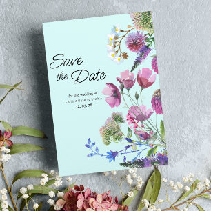 Pink Purple Teal Wildflower Summer Save the Date Invitation