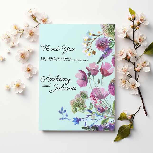  Pink Purple Teal Wildflower Summer Thank You  Invitation (Pink Purple Teal Wildflower Summer Thank You)