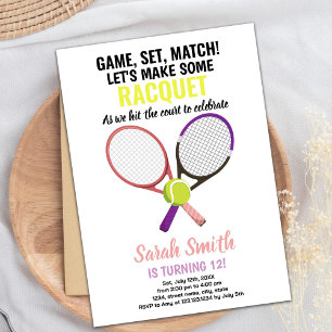 Pink Purple Tennis Birthday Invitations