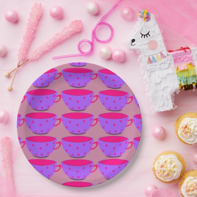 Pink & Purple Theme English Tea Cup Paper Plates (Party)
