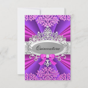 Pink/Purple Tiara & Damask Quinceanera Invite