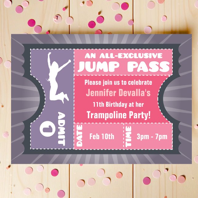 Pink & Purple Trampoline Jump Pass Invitation (Creator Uploaded)