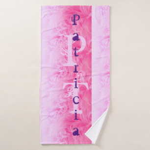 Pink Purple Trendy Stylish Modern Name Monogram Bath Towel
