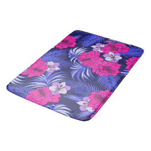 Pink & Purple Tropical - A bright hibiscus design Bath Mat