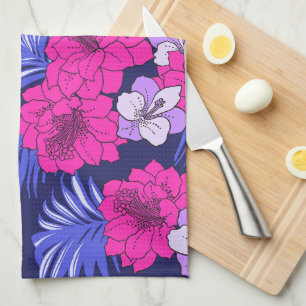Pink & Purple Tropical - A bright hibiscus design Tea Towel
