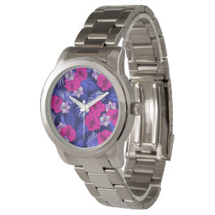 Pink & Purple Tropical - A bright hibiscus design Watch