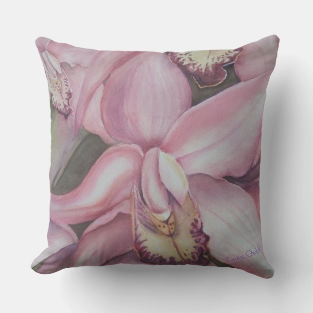 PINK PURPLE TROPICAL EXOTIC ORCHID FLOWER PATIO CUSHION (Front)