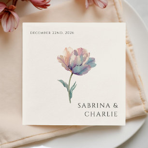 Pink Purple Tulip Elegant Floral Wedding Napkin