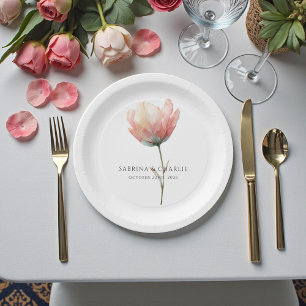 Pink Purple Tulip Elegant Floral Wedding Paper Plate