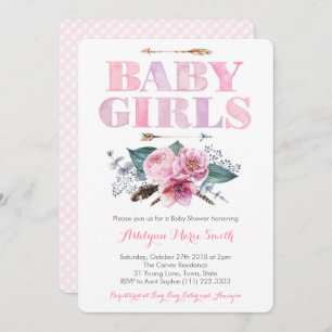 Pink Purple Twins baby shower for girls Invitation