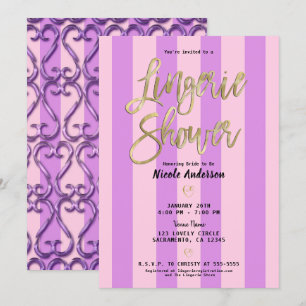 Pink Purple Twisted Hearts Chic Lingerie Shower  Invitation
