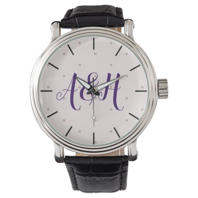 Pink Purple Typography Monogram Girly Modern  Watch (Front)