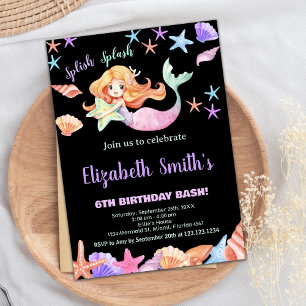 Pink Purple Under the sea Mermaid Birthday Invitation