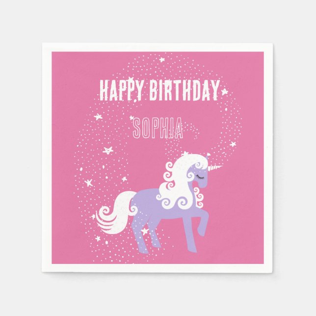 Pink Purple Unicorn Birthday Napkin (Front)