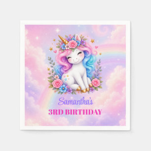 Pink Purple Unicorn Girl Birthday Party Napkins