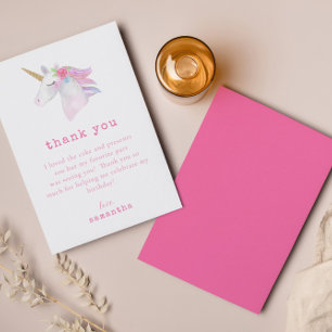 Pink Purple Unicorn Gold Glitter Birthday Party Thank You Card