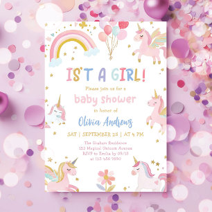 Pink Purple Unicorn Magical Girl Baby Shower Invitation