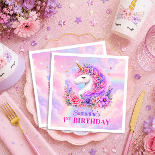 Pink Purple Unicorn Magical Girl Birthday Napkins