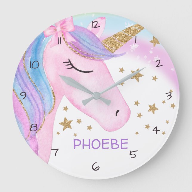 Pink Purple Unicorn Nursery  Wall Clock (Front)