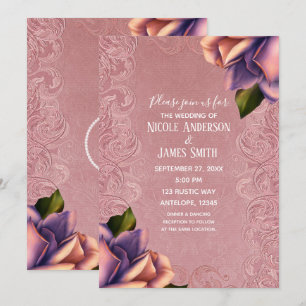 Pink Purple Vintage Antique Rose Elegant Wedding Invitation
