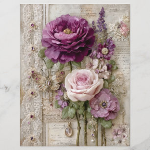 Pink Purple Vintage Junk Journal Scrapbook Paper