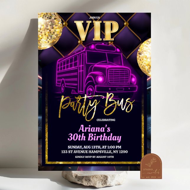 Pink Purple VIP Party Bus Invitation (Creator Uploaded)