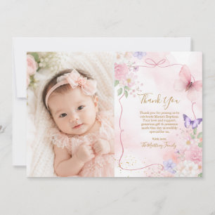 Pink Purple Watercolor Bow Watercolor Girl Baptism Thank You Card