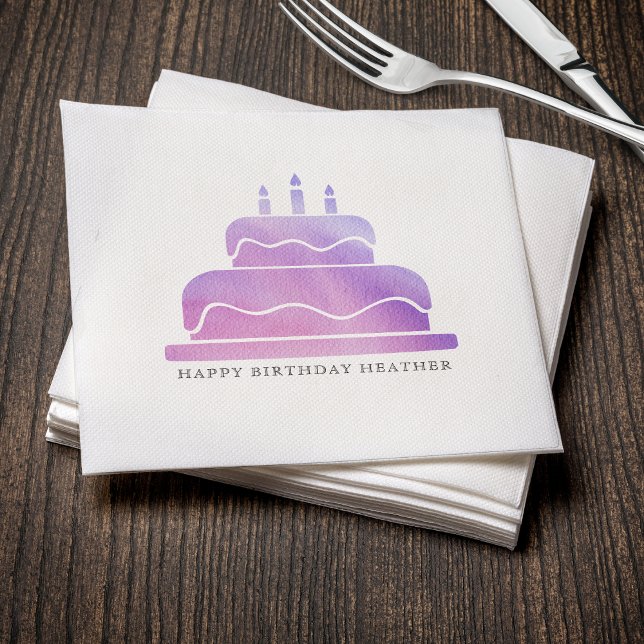 Pink & Purple Watercolor Cake Happy Birthday Napkin (Pink & Purple Watercolor Cake Happy Birthday Napkins
)