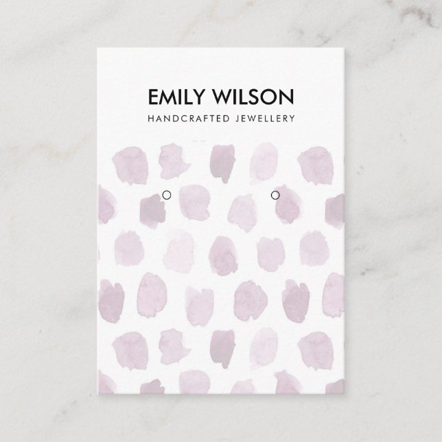 PINK PURPLE WATERCOLOR DOTS EARRING DISPLAY LOGO BUSINESS CARD (Front)