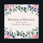 Pink & Purple Watercolor Floral Border Wedding Magnet<br><div class="desc">A wedding favour magnet with a pretty floral design made with watercolors. Pink,  purple and green garden flowers.</div>