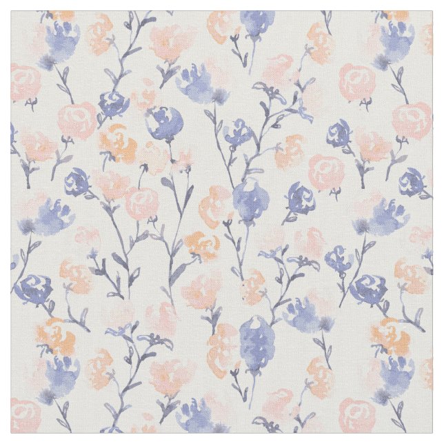Pink & Purple Watercolor Floral Pattern Fabric (Close Up)