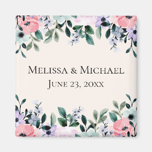 Pink & Purple Watercolor Floral Save the Date Magnet