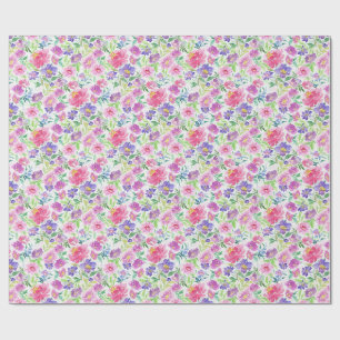 Pink Purple Watercolor Floral Spring Garden Wrapping Paper