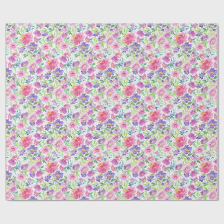 Pink Purple Watercolor Floral Spring Garden Wrapping Paper