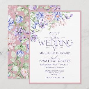 Pink Purple Watercolor Floral Wedding  Invitation