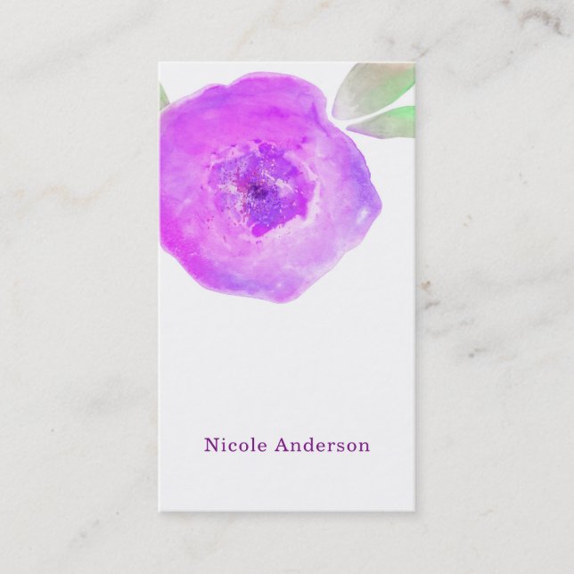 Pink Purple Watercolor Flower Modern Chic Custom Business Card (Front)
