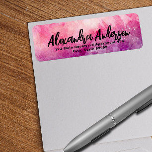 Pink Purple Watercolor Modern Trendy Script Label Return Address Label