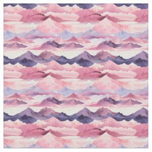 Pink & Purple Watercolor Mountain Landscape Fabric
