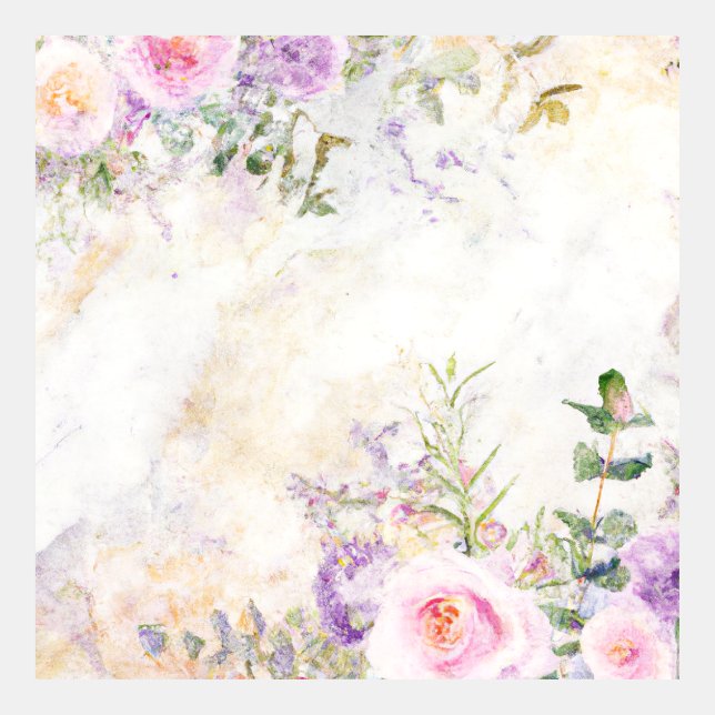 Pink Purple Watercolor Roses & Greenery on Marble (Front)