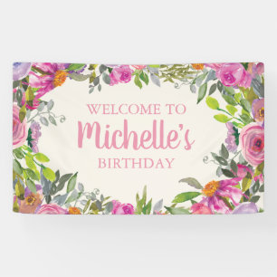 Pink Purple Watercolor Wildflower Birthday Welcome Banner