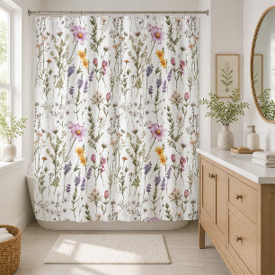 Pink Purple Watercolor Wildflower  Shower Curtain