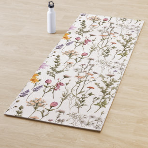 Pink Purple Watercolor Wildflower Watercolor Yoga Mat