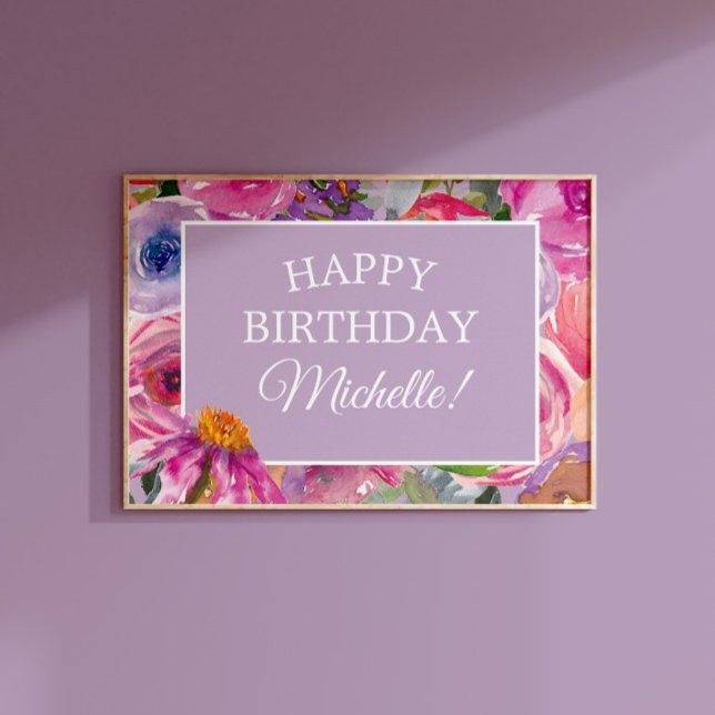 Pink Purple Watercolor Wildflowers Happy Birthday Poster (Creator Uploaded)