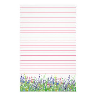 Pink Purple Watercolor Wildflowers Lined Stationery