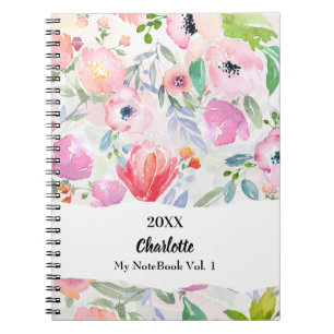 Pink purple watercolored flowers notebook