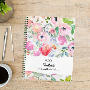 Pink purple watercolored flowers notebook