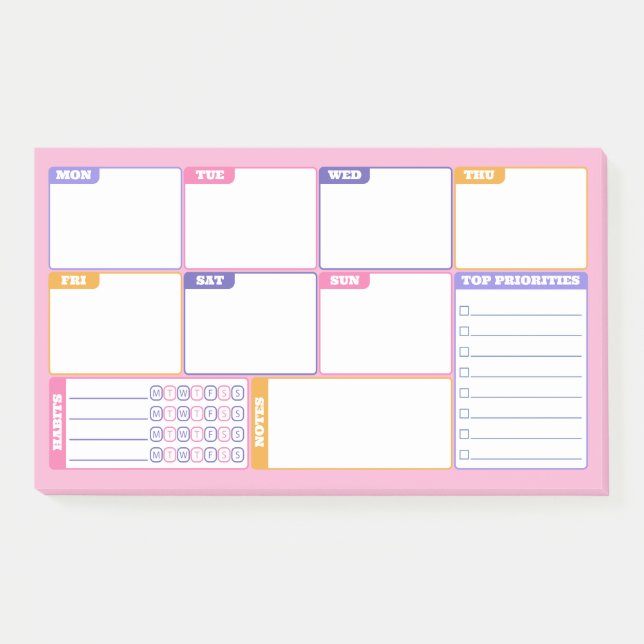 Pink Purple Weekly Planner Habits & To Do's Post-it Notes (Front)